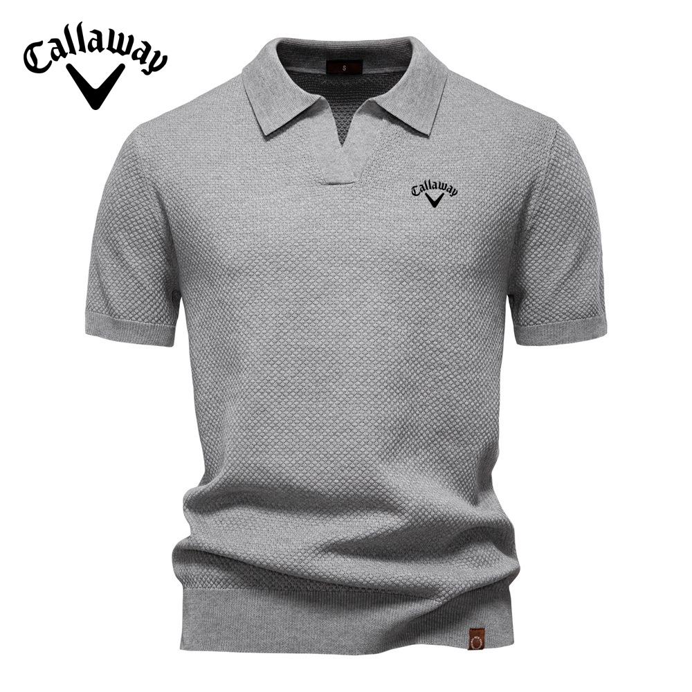 

Callaway 2025 Летний шерстяной свитер-поло с вышитым крупным рисунком ананаса для мужчин, деловой стиль, воротник «чайка», мужской свитер с коротким рукавом S