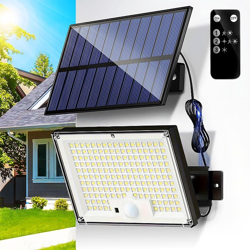 172 LED Solar Light Outdoor Waterproof with Motion Sensor Floodlight Remote Control 3 Modes for Patio Garage Backyard