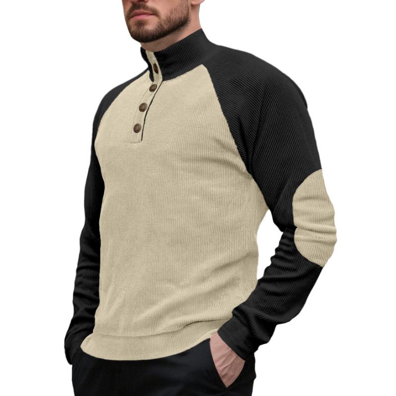 Spring and Autumn Men's Outdoor Raglan Sleeve Casual Stand Collar Loose Corduroy Long Sleeve Sweatshirt