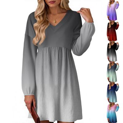 Women's Fashion Gradient V-Neck Long Sleeve Dress