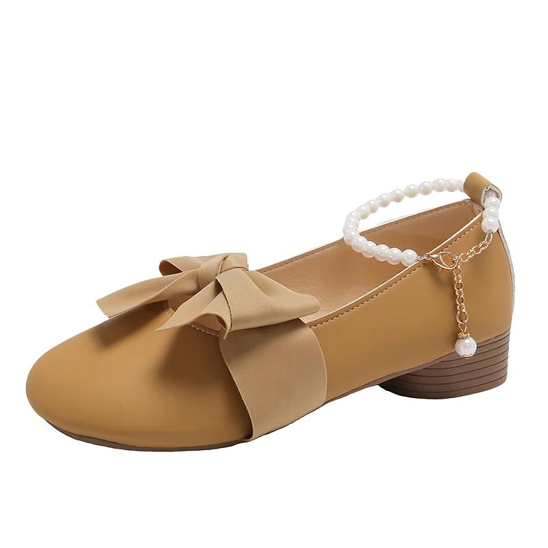 

Женские одинарные туфли Летние новые туфли Мэри Джейн на среднем каблуке с бантом и круглой головкой Модные удобные туфли Лолита, увеличивающие рост 40