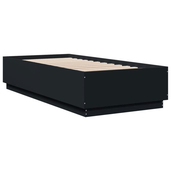 VidaXL Bed Frames with LED Lights, Single Bed with Slat Base, Adult Bedroom Bed, Modern, Black 90x200 Cm Wood 3209633