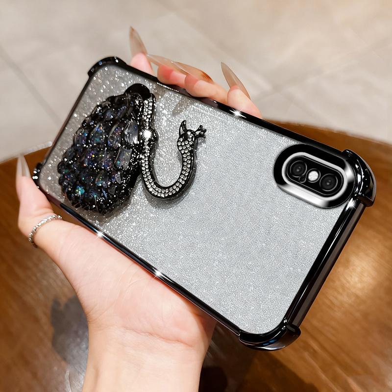 KEYSION Shockproof Plating Phone Case for iPhone XS Max Clear TPU Glitter Jewelled Swan Kickstand Back Cover for iPhone X XR