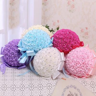 Romantic Wedding Decor Engagement With Handle Home Decor Artificial Flower Foam Roses Rose Bouquet Bride Holding Flower