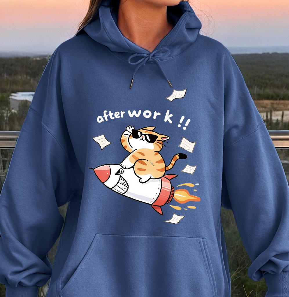 Creative After Work Rocket Cat Design Unisex Hoody Cartoons Creativity Clothing Warm  Soft Sportswear Crewneck  Basic Clothes