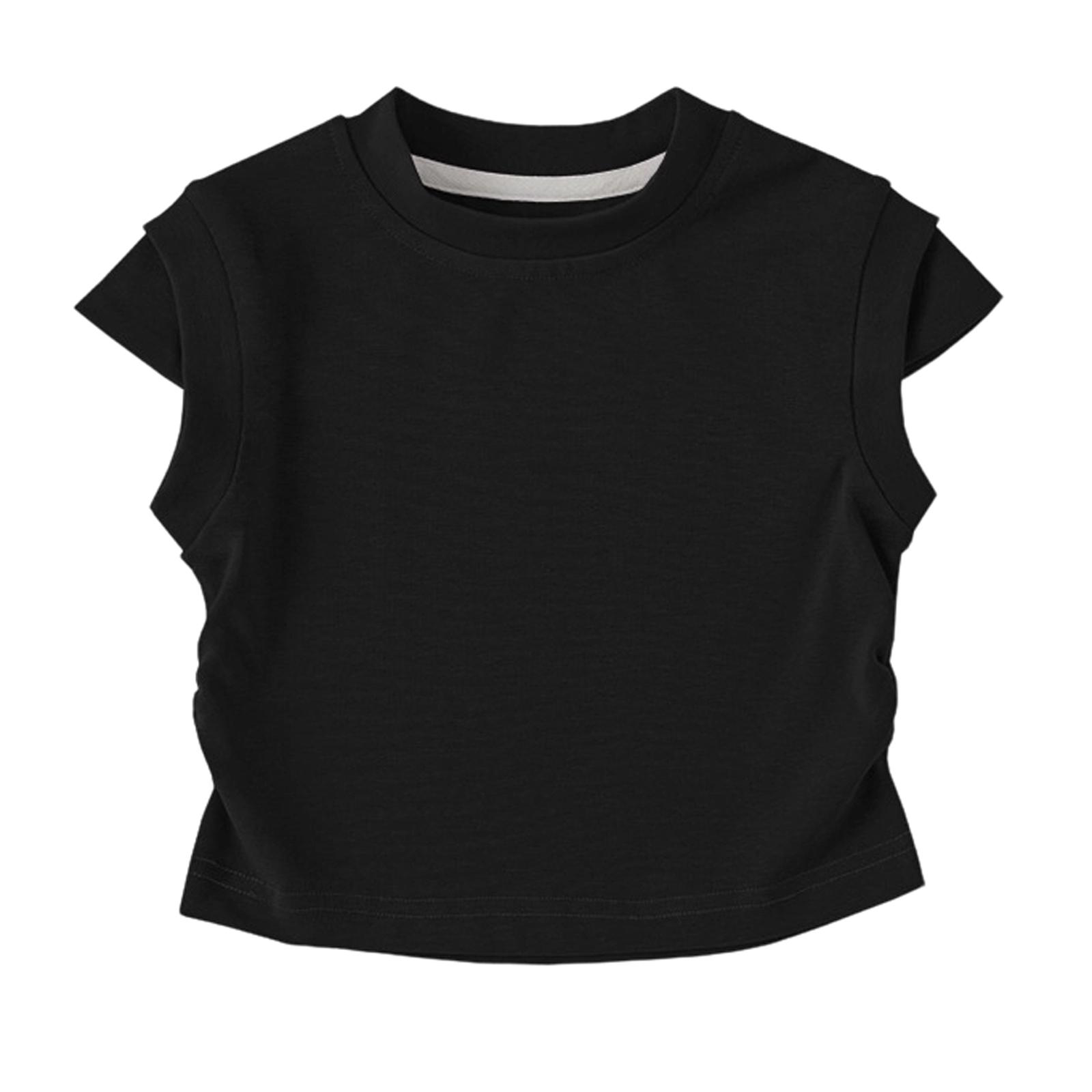 Children s Casual Small Shoulder Sleeveless Round Neck Fashionable T-shirt Top 100 чёрный