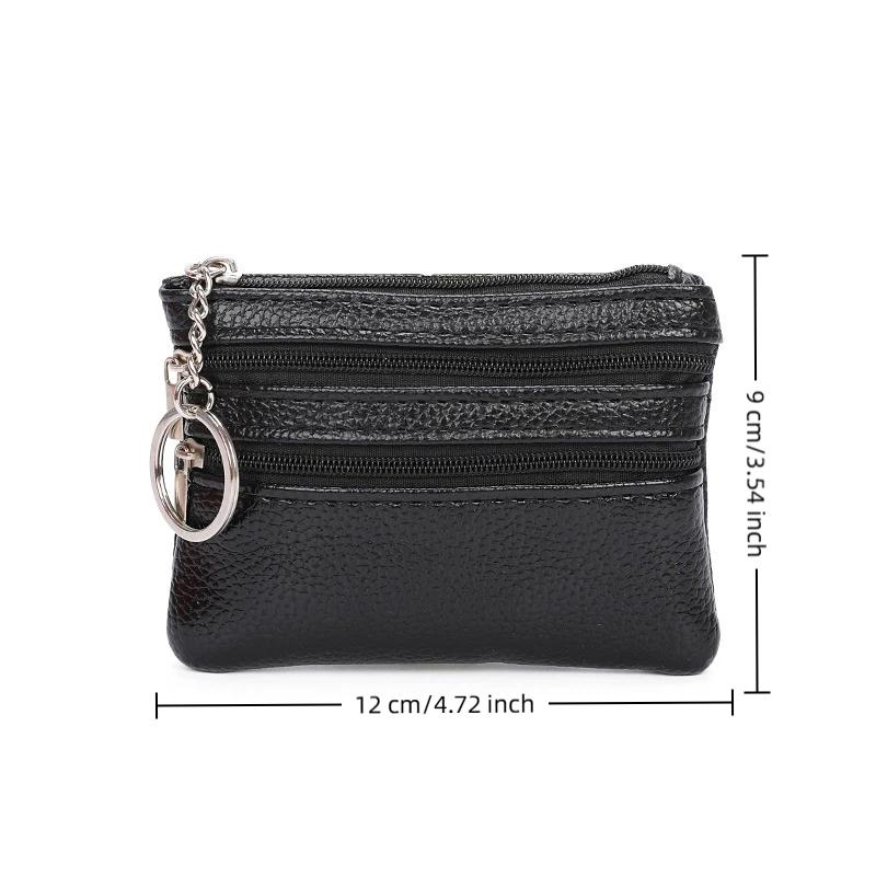 Pu Leather Portable Money Coin Purse Key Ring Waterproof Zipper Wear Resistant Credit Card Holder For Men Women