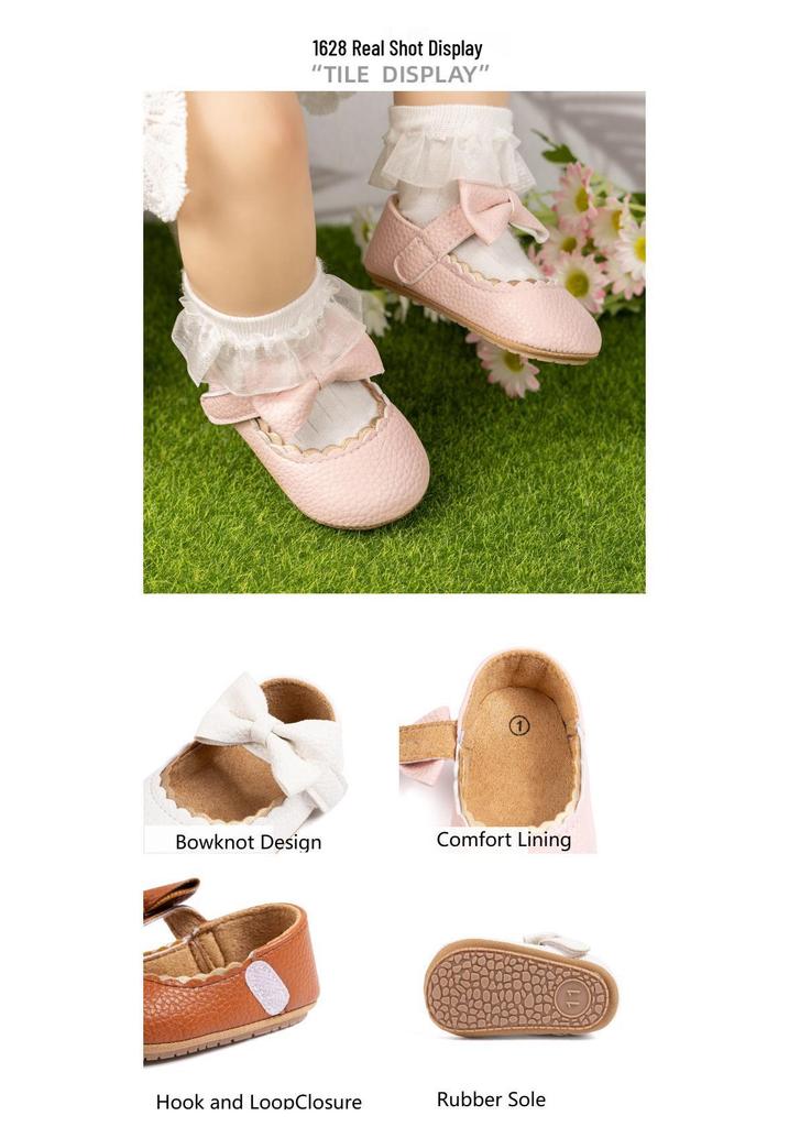Baby Princess Shoes 0-1 Year, Soft Non-slip PU Leather with Bowknot, Suitable for Spring/Autumn.