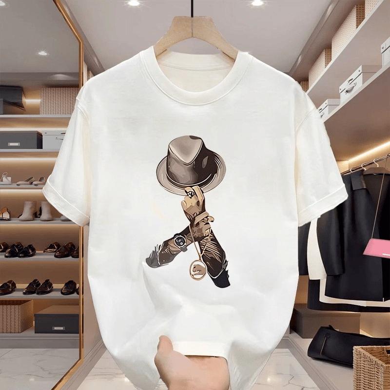 2025 Summer New Trendy Cotton Short-sleeved T-shirt Men's Street Round Neck Simple Personalized Casual Large Size Top
