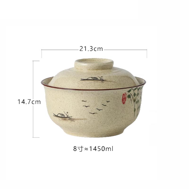 Japanese Ceramic with Lid Soup Ramen Bowl Dessert Snack Large Capacity Service Bowls Restaurant Tableware