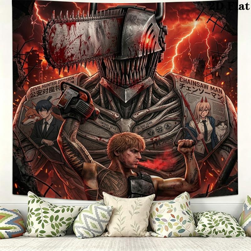 Chainsaw Man Wall Tapestry Aesthetic Wall Hanging Printed Fabric Blanket Decorative Tapestries For Bedroom Living Room Home Decor