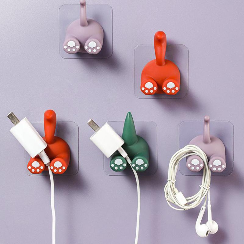 Cartoon Animal Tail Toothbrush Holder Punch-Free Wall Hook Cute Self-Adhesive Bathroom Towel Hook Children Toothbrush Holder