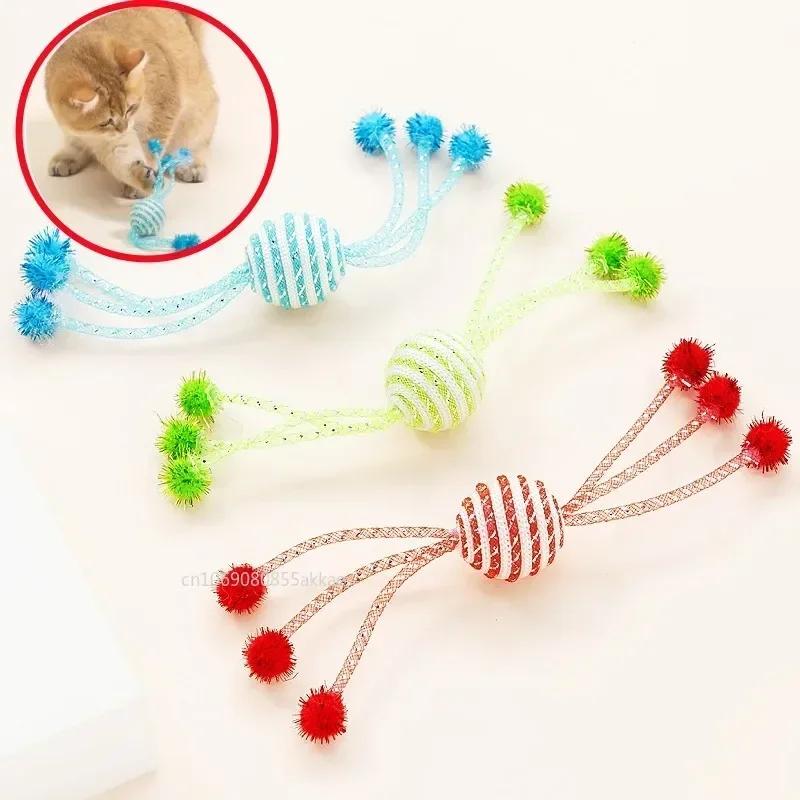 

Cat Toy Self Hi Cats Sticks Cat Toys Interactive Ropes Ball Toys for Pet Dogs Teasing Bite-resistant Wool Ball Gatos Accesorios синій