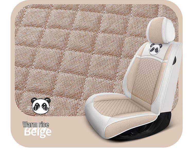 Universal Linen Cartoon Panda Car Seat Cushion Set for All-Season
