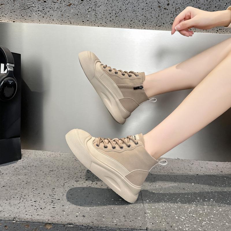 Martin boots women's new autumn leather thick-soled inner height increase versatile high-top shoes sports and leisure white shoes