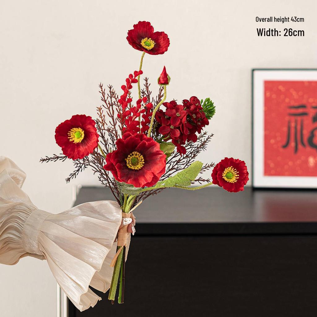 Spring Festival Red Fruit Faux Flower Arrangement for New Year, Wedding, Living Room, or Dining Table Décor