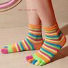1 Pair Short Cotton Colorful Rainbow Casual Breathable Warm Harajuku Happy Toe Socks Women Five Finger Socks For Student