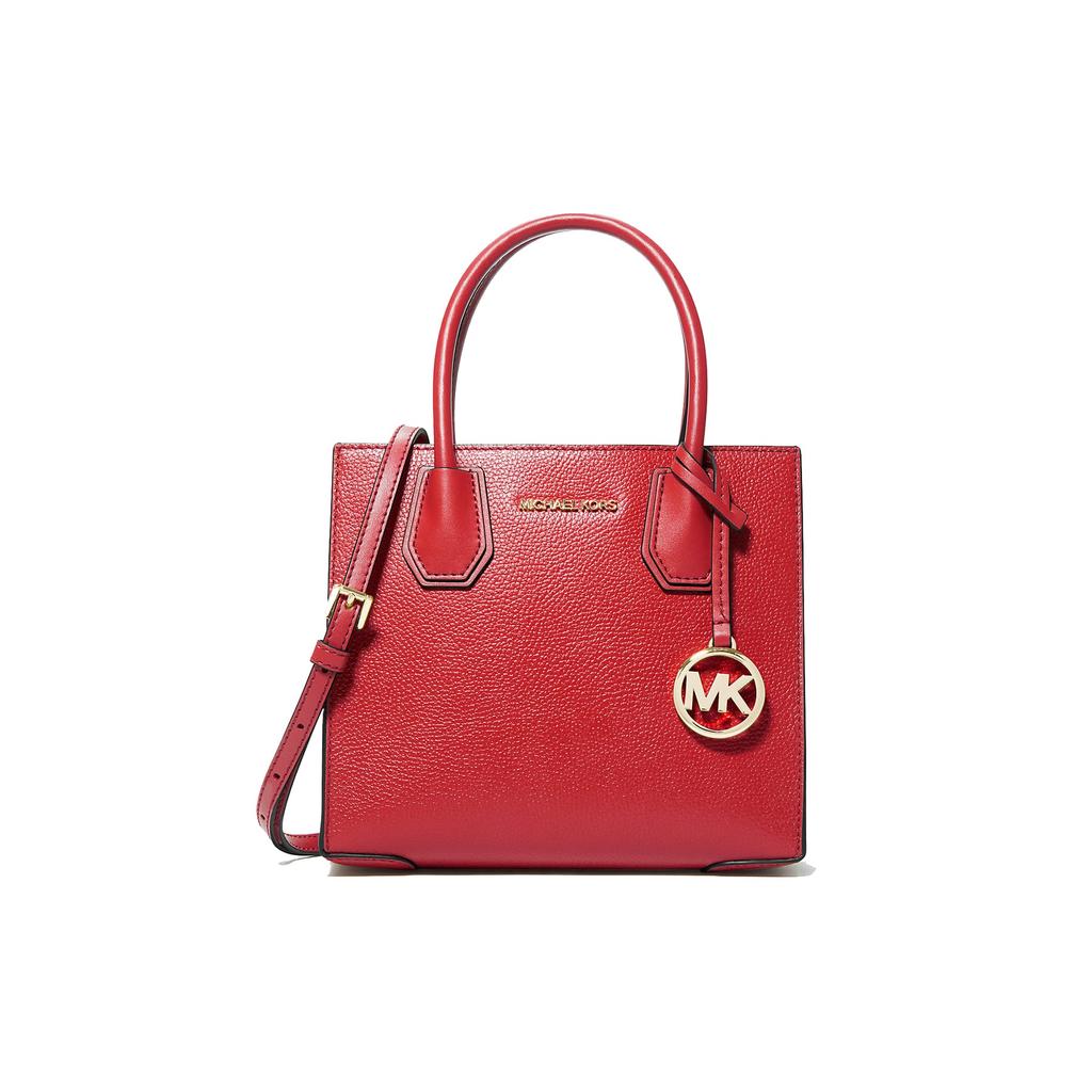 Michael Kors Mercer Litchi Grain Leather Tote Bag, Shopping Bag, Handbag, Shoulder Bag, Crossbody Bag Medium Women's 35S1GM9M2L-BRIGHT RED
