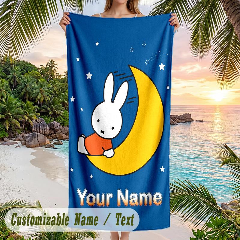 Miffy Beach Towel, Personalized Custom Text, Quick Dry Soft Large Towel For Swimming Pool Travel