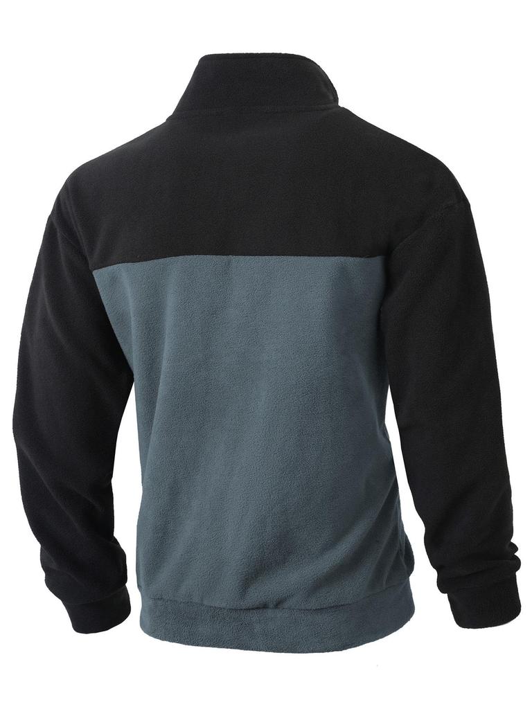 Men's Autumn/Winter Half-Zip Fleece Stand Collar Color Block Jacquard Sweatshirt