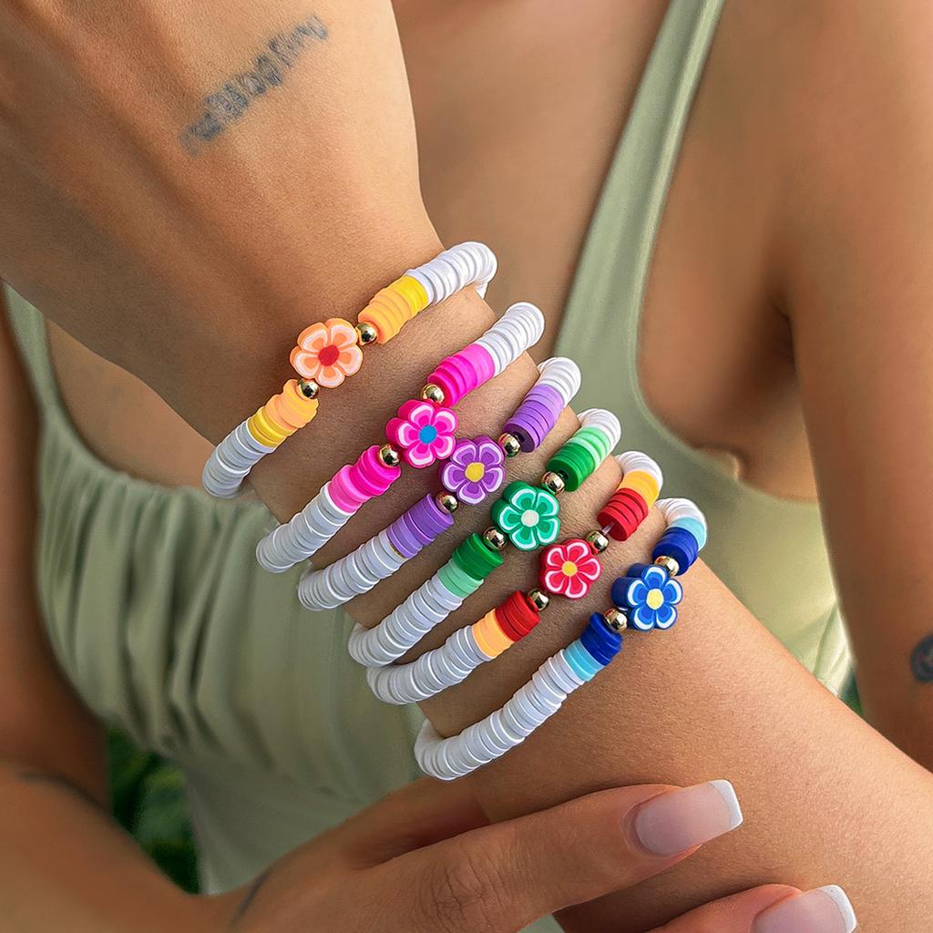 European and American fresh geometric soft pottery stacked bracelet set for women ins style colorful floral bracelet Bracelet