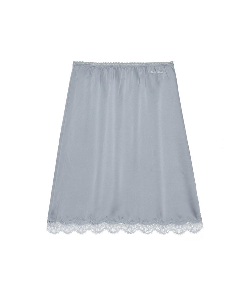 Nigaennikol Satin Lace Long Skirt_Light Gray