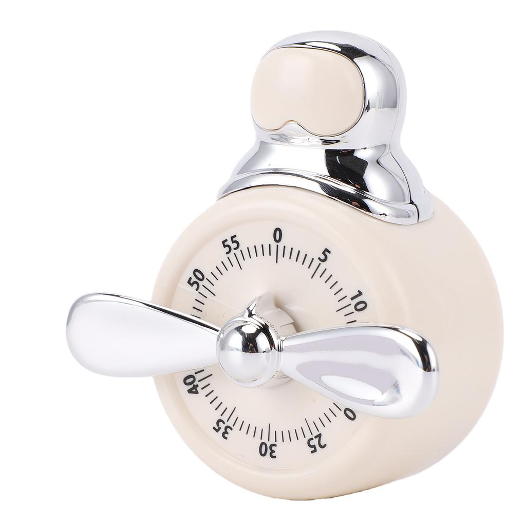 Timer da Cucina Magnetico Meccanico Senza Batterie 60 Minuti a Carica Manuale per Chef Cottura con Sveglia Beige