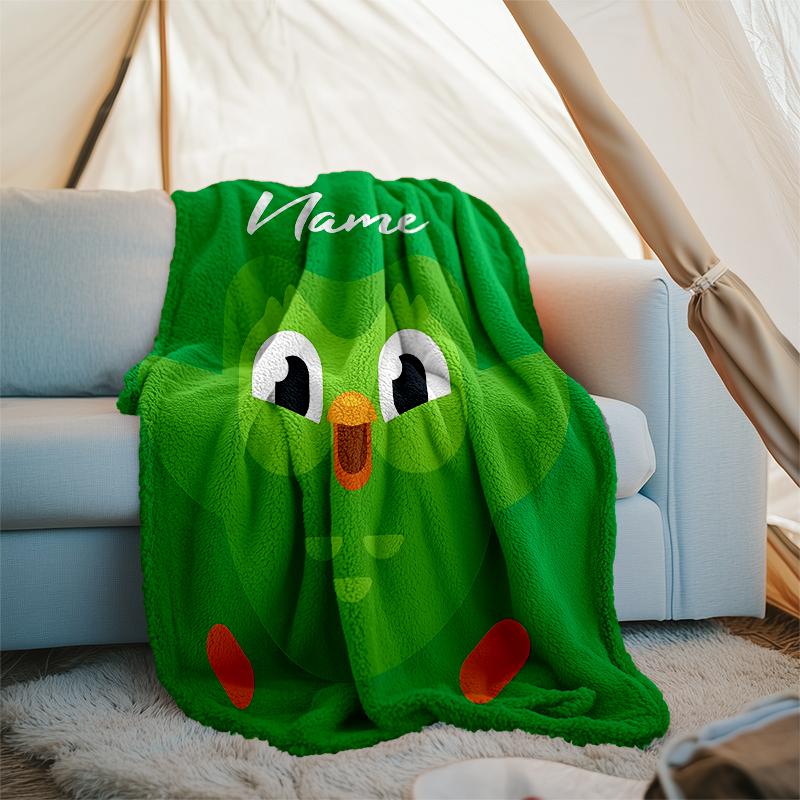 Coperta Personalizzata con Nome - Design Stampa Duolingo, Coperta per Divano, Letto, Viaggio, Campeggio - Morbida e Calda, Ottimo Regalo