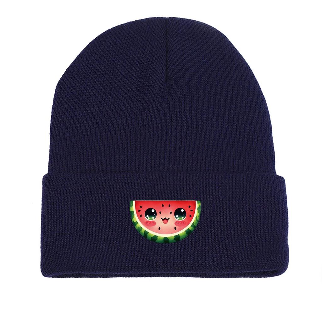 Cartoon Watermelon Warm Knitted Hat Beanie, Fruit Skullies Beanies Autumn Cuff Solid Bonnet Knit Hat Beanie