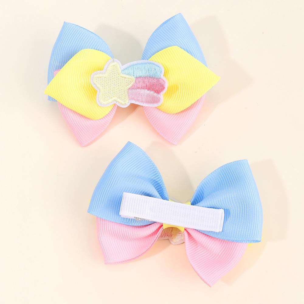 2Pcs Rainbow Bow Hair Clip Sweet Cute Colorful Hairpins Barrette For Girl Children Back To School Headwear Headdress Accessories