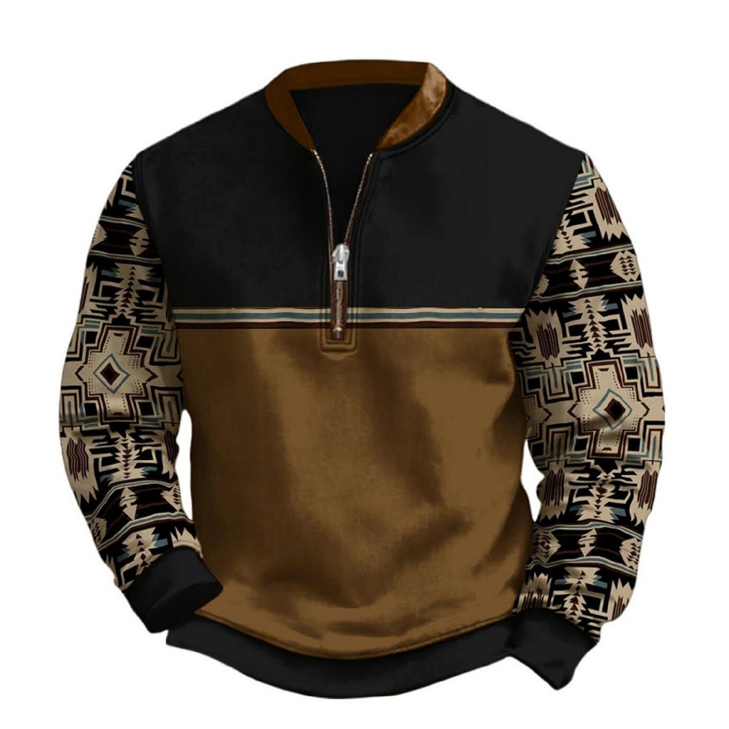 Men's Casual And Trendy Digital 3D Printed Round,neck Long,sleeved Half,pull One,piece Sweatshirt