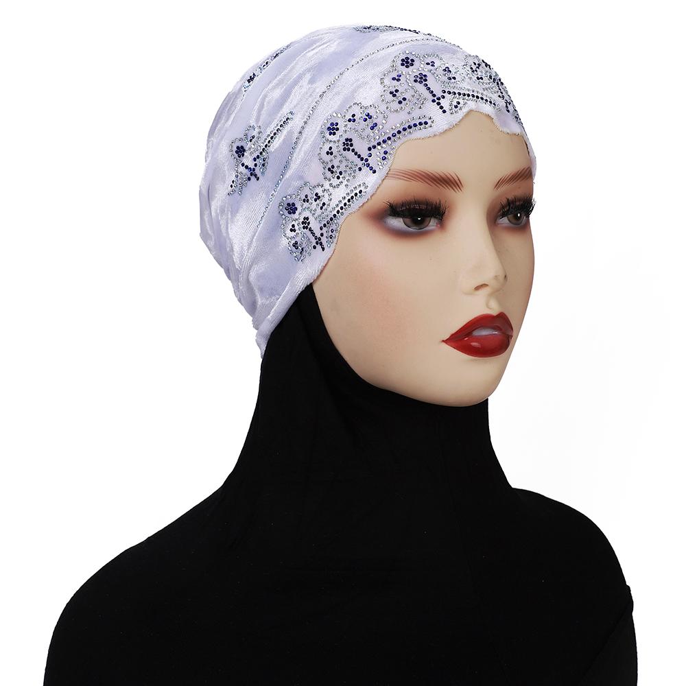 Diamonds Undercap Stretchy Hijab Plain Soft Bonnet Muslim Women Elastic Flannel Inner Hijab Turban Islam Underscarf