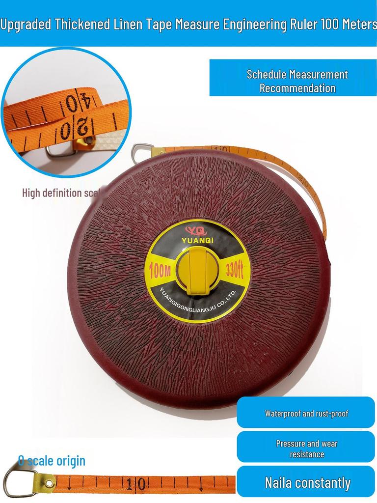 Large Measuring Tape Set: 50m, 30m Steel Tapes and 100m Cloth Tape for Construction, Engineering and Handheld Measurements.