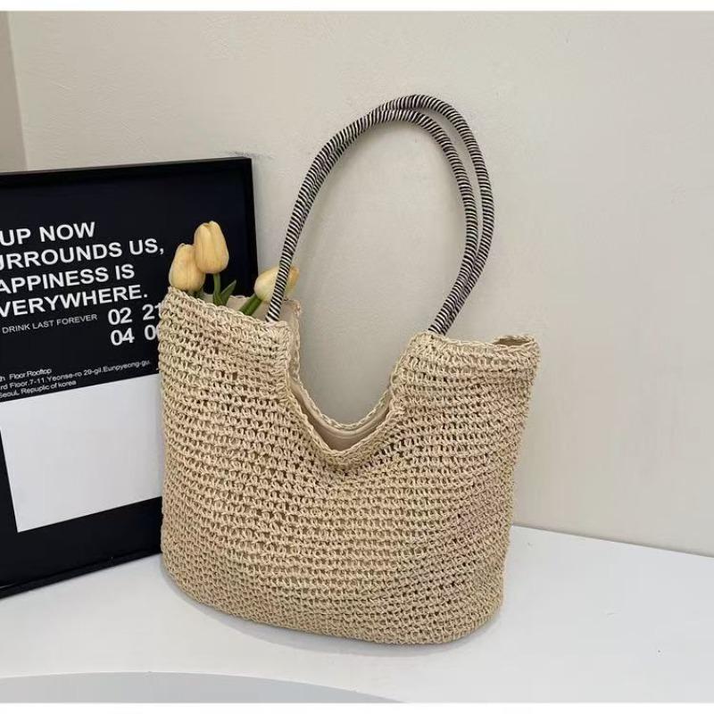 New large-capacity handmade shoulder woven bag versatile straw woven bag women's vacation beach tote bag portable women's bag
