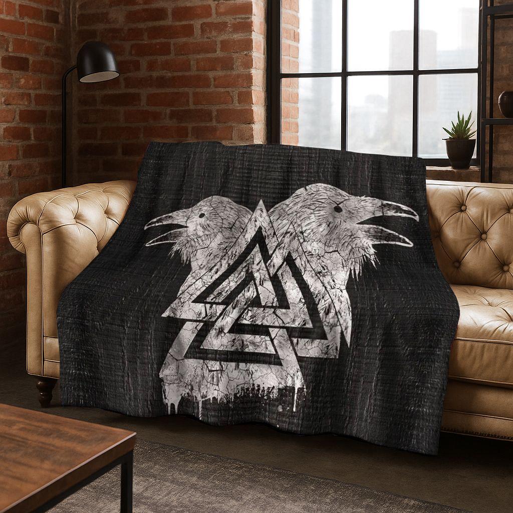 Nordic Viking Warrior Symbol Valhalla Valknut Rune Flannel Blanket,Cozy Soft Throw Blanket for Home Bedroom Bed Sofa Cover Gift