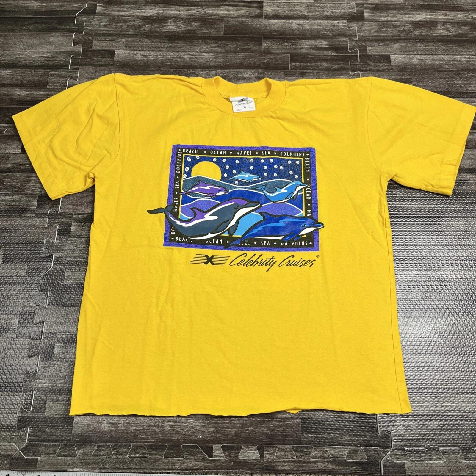 Vintage 90s Celebrity Cruises Graphic Tshirt Yellow XL Single Stitch Dolphins 3XL