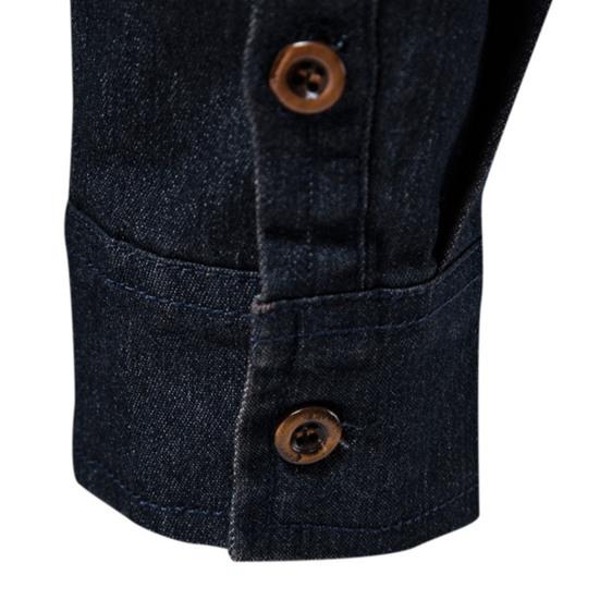 Men Denim Shirt Solid Color Multi Pockets Spring Summer Single Breasted Turn-down Collar Shirt for Office