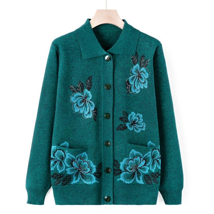 Oma Tragen Pullover Strickjacke Mittelalterliche und Ältere Gestrickter Pullover Herbstjacke Weiblich Ältere Mutter Tragen Herbstoberteil Dünn