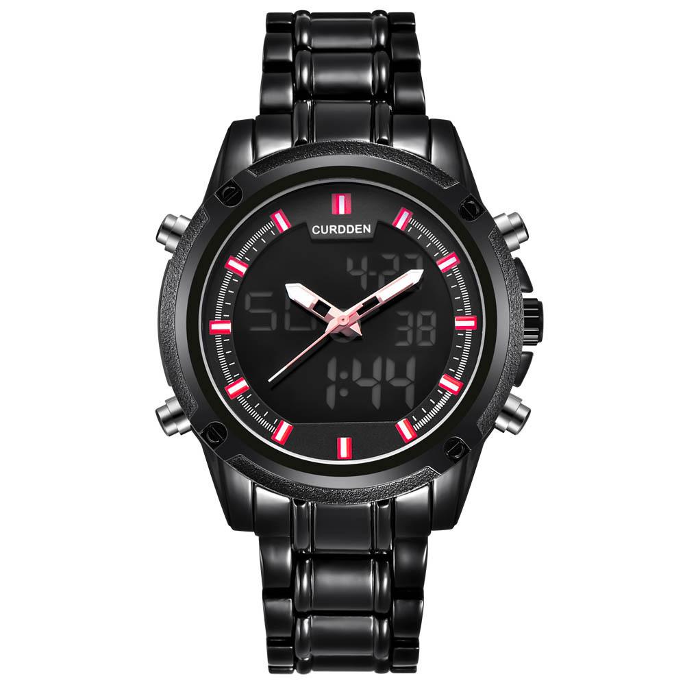 CURDDEN Cyfrowy zegarek męski Cały stalowy zegarek LED Wodoodporny zegarek z chronografem