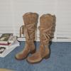 Main Push Edition~ Retro Wasteland Heel Wrap Strap Pile Boots Western Cowboy Boots But Knee Maillard Boots