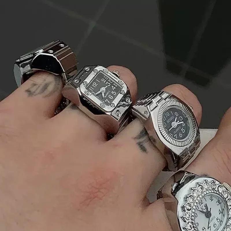 Paar Fingeruhr Ring Vintage Punk Elastisches Legierungsband Herren Damen Schmuck Uhr Römische Ziffern Zifferblatt 28 Stile Mini Quarzuhren