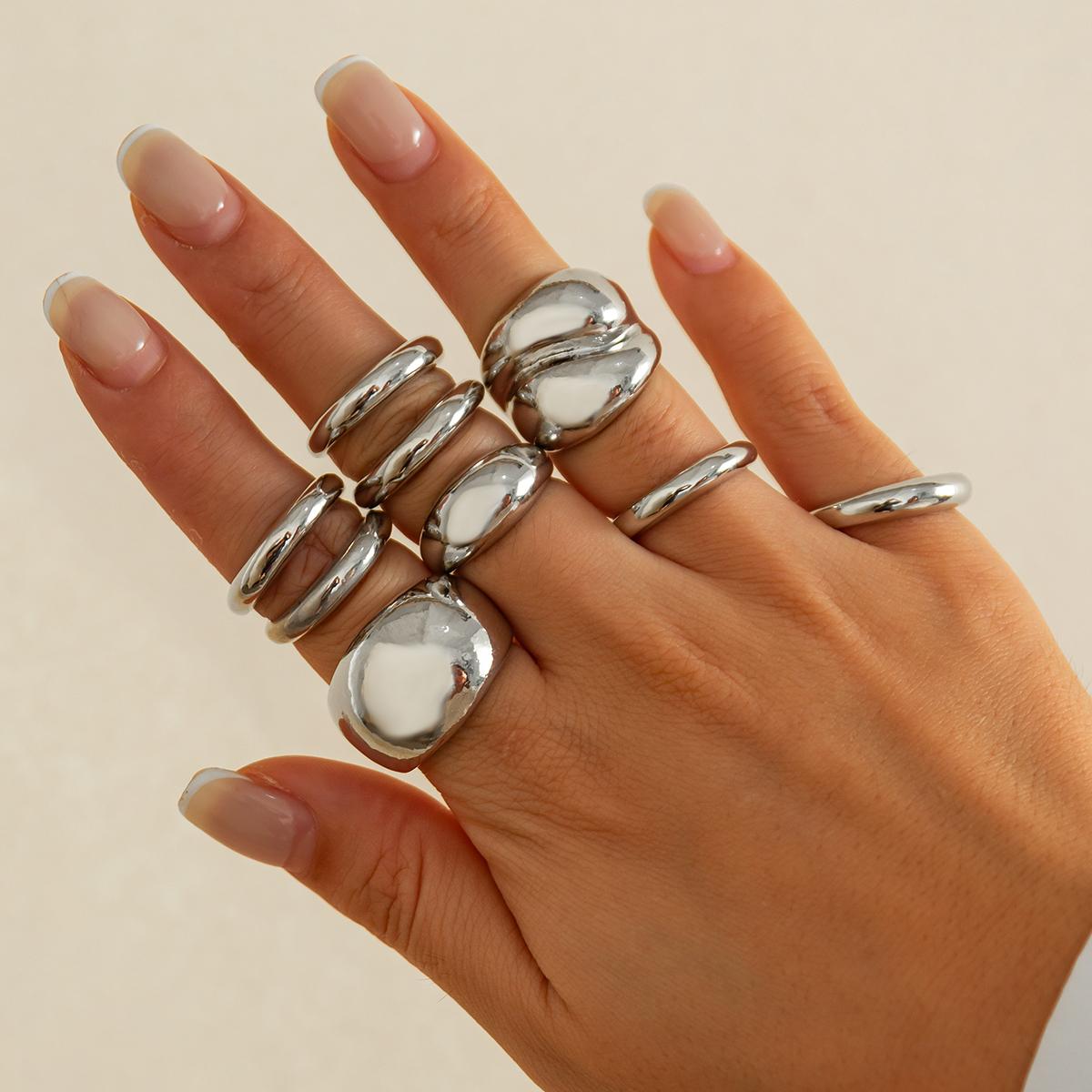 

SHIXIN 9 Pcs Personality Smooth Gold Color Chunky Open Rings Set Women Punk Geometric Adjustable Rings Fashion Knuckle Jewelry