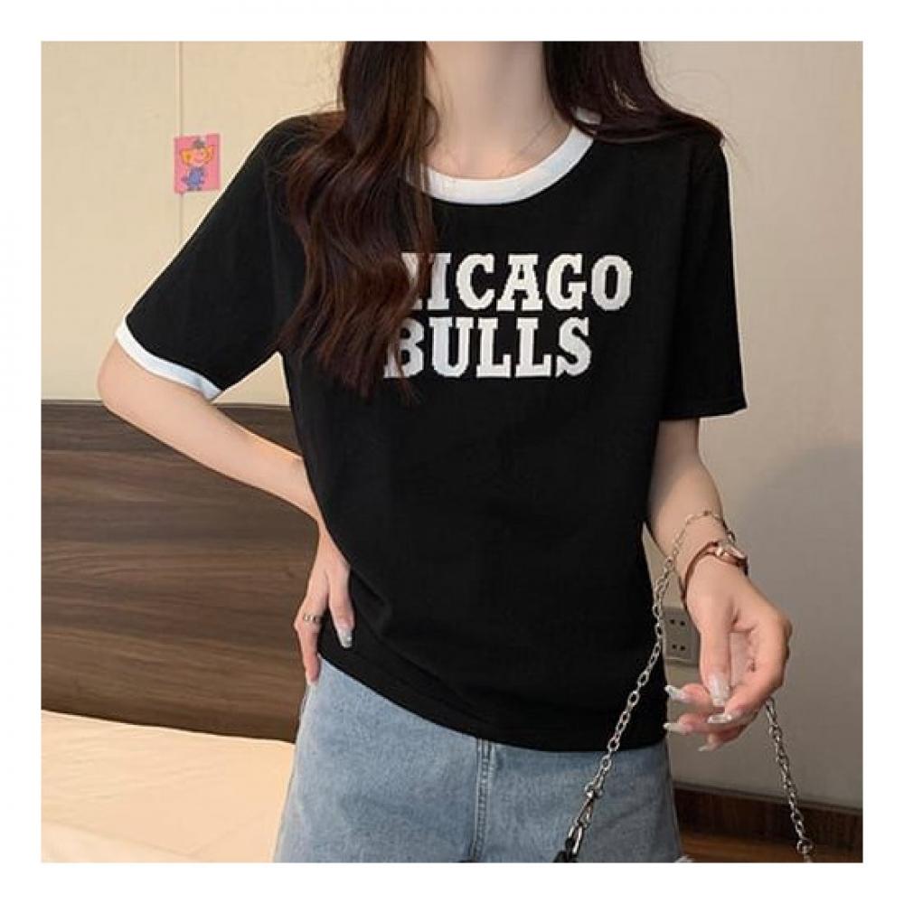 Navava Casual Lettering Thin Short Sleeve Knit Nk2106