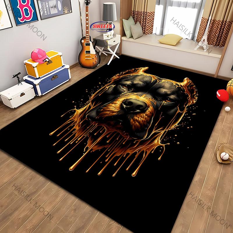 Liquid Painting Style Pit Bull Printed Carpet Black Area Rugs for Bedroom Living Room Durable Non-Slip Mats Kids Rug Home Decor