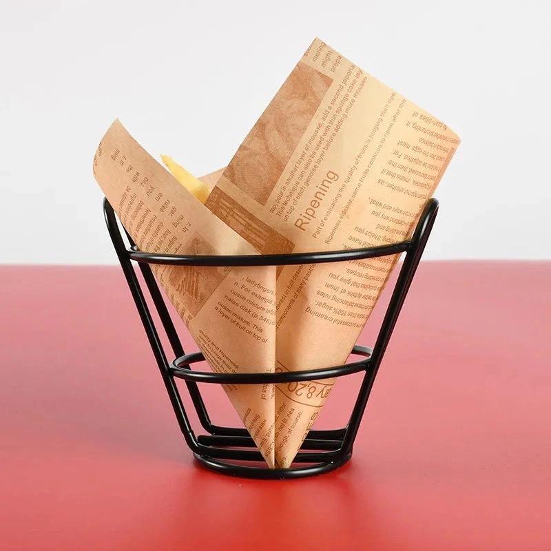 American Cutlery French Fry Basket, Snack Basket, Fried Snack Basket, Chicken Wing Double Ear Black Small Fry Basket, Food Storage Rack