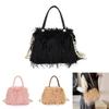 Solid Color Plush Handbag With Zipper And Chain For Women