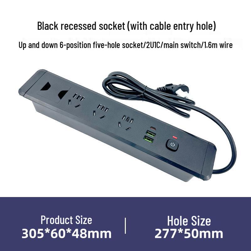 Einbau-Doppelseitige USB-Steckdosenleiste mit Kabeldurchführung für Büro-Schreibtische