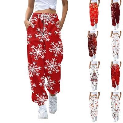 Women's Casual Fashion Christmas Printed Casual Pants Sweatpants Long Pants Drawstring Elastic Waist Cuff Pants