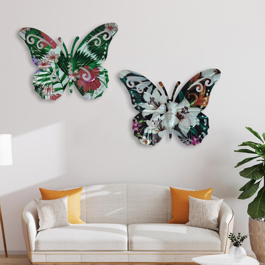 2pcs Handcrafted Butterflies Wall Decoration Sculpture Hanging for Bedroom Living Room Kitchen