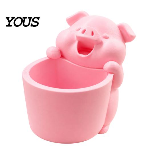 Makeup Brush Cup for Vanity 3D Printed Cute Piggy Storage Pot, Cartoon Pig Shaped Pen Holder, Desktop Clutter Organizer Organizer, Multifunctional